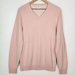 GAP Textured V-Neck Sweater Women's M Blush Pink Cotton Cozy Minimalist NWT